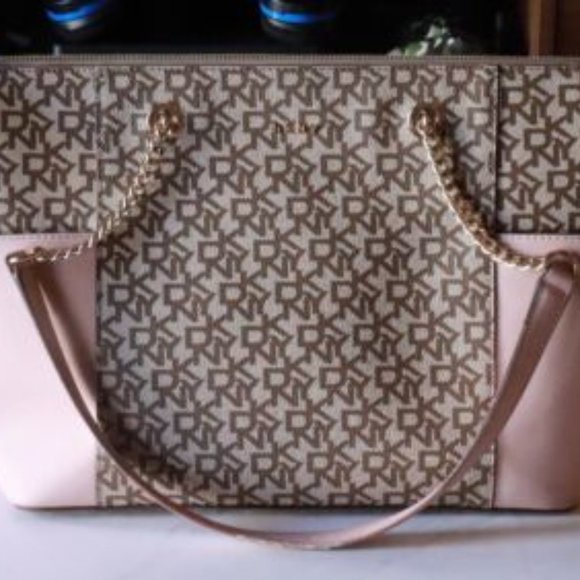 DKNY Pink Gigi Logo-Print Coated Canvas Tote w/ DKNY Interior - Picture 1 of 7